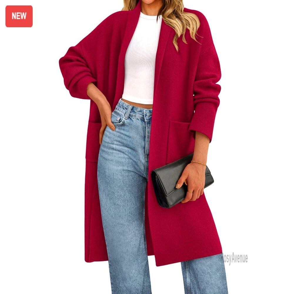 Oversized Cardigan Sweater Long Sleeve Lapel Open Front Chunky Knit Trendy